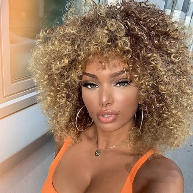 Short Curly Hair African Small Curly Ladies Afro Chemical Fiber Headgear Brown - Shop at LoveMi