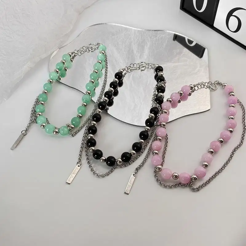 Square Brand Natural Stone Glass Bead Necklace Splicing Chain