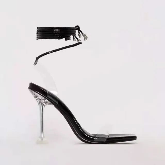 Candy Color Stiletto Sandals With Ankle Straps, Size 43 Women's Shoes Black - Shop at LoveMi