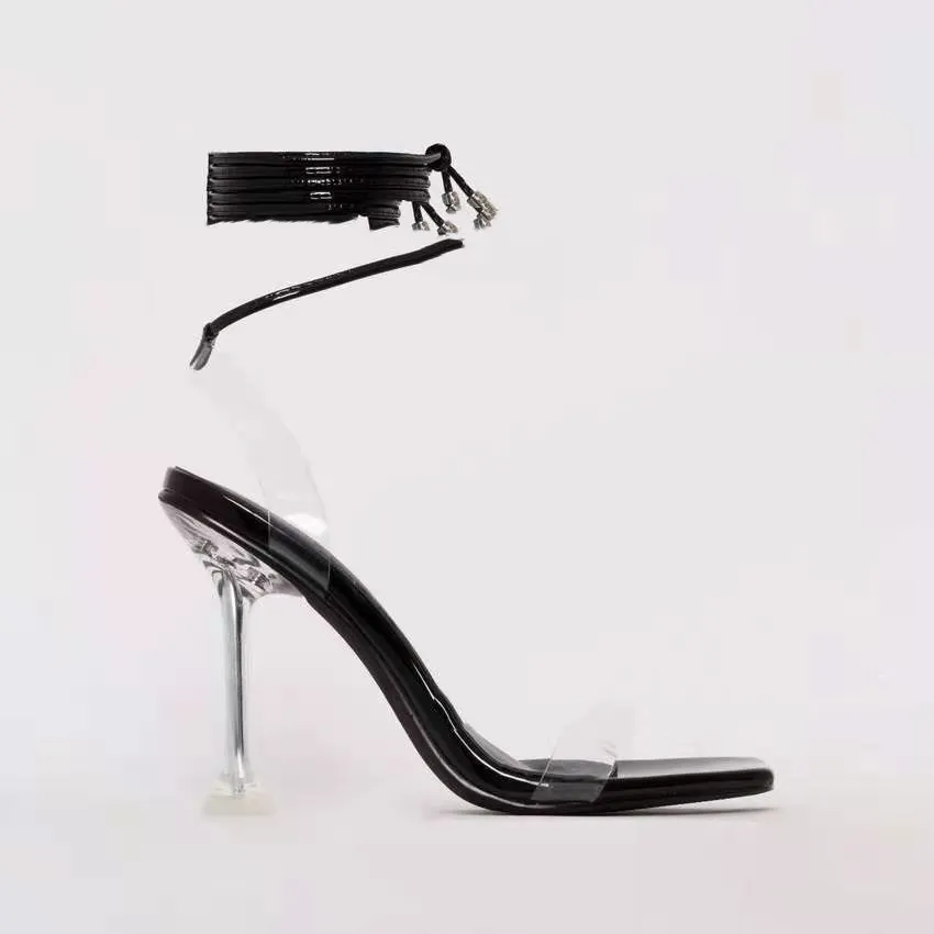 Candy Color Stiletto Sandals With Ankle Straps, Size 43 Women's Shoes - Black