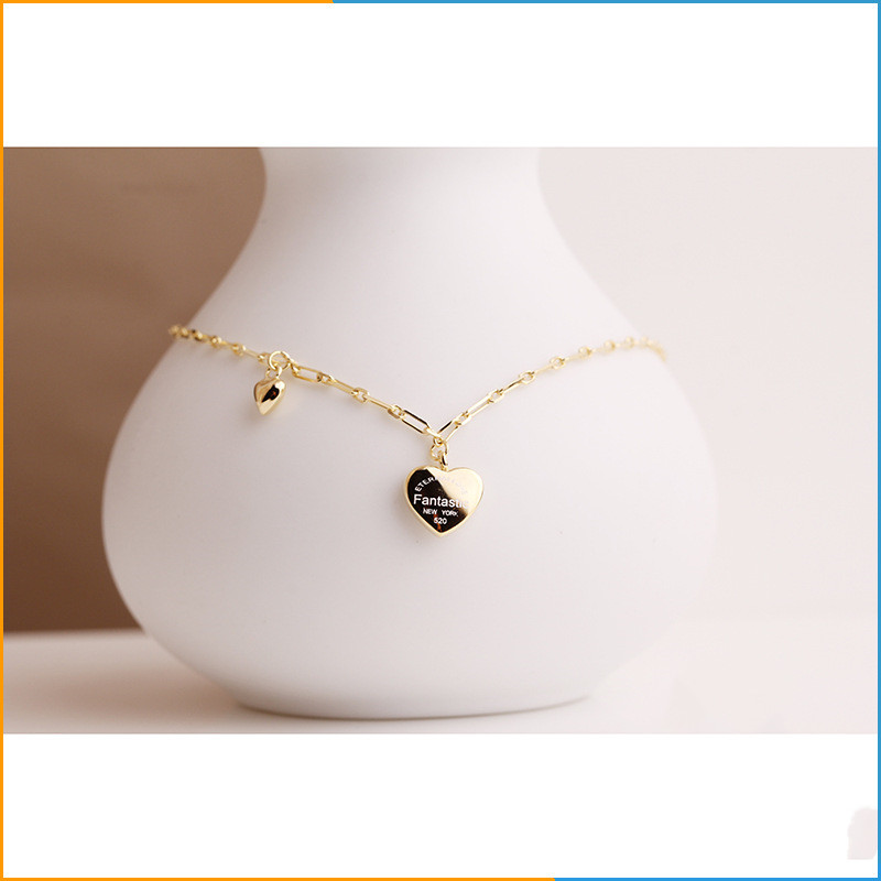 Sterling Silver Heart-shaped Bracelet Female Ins Peach Heart