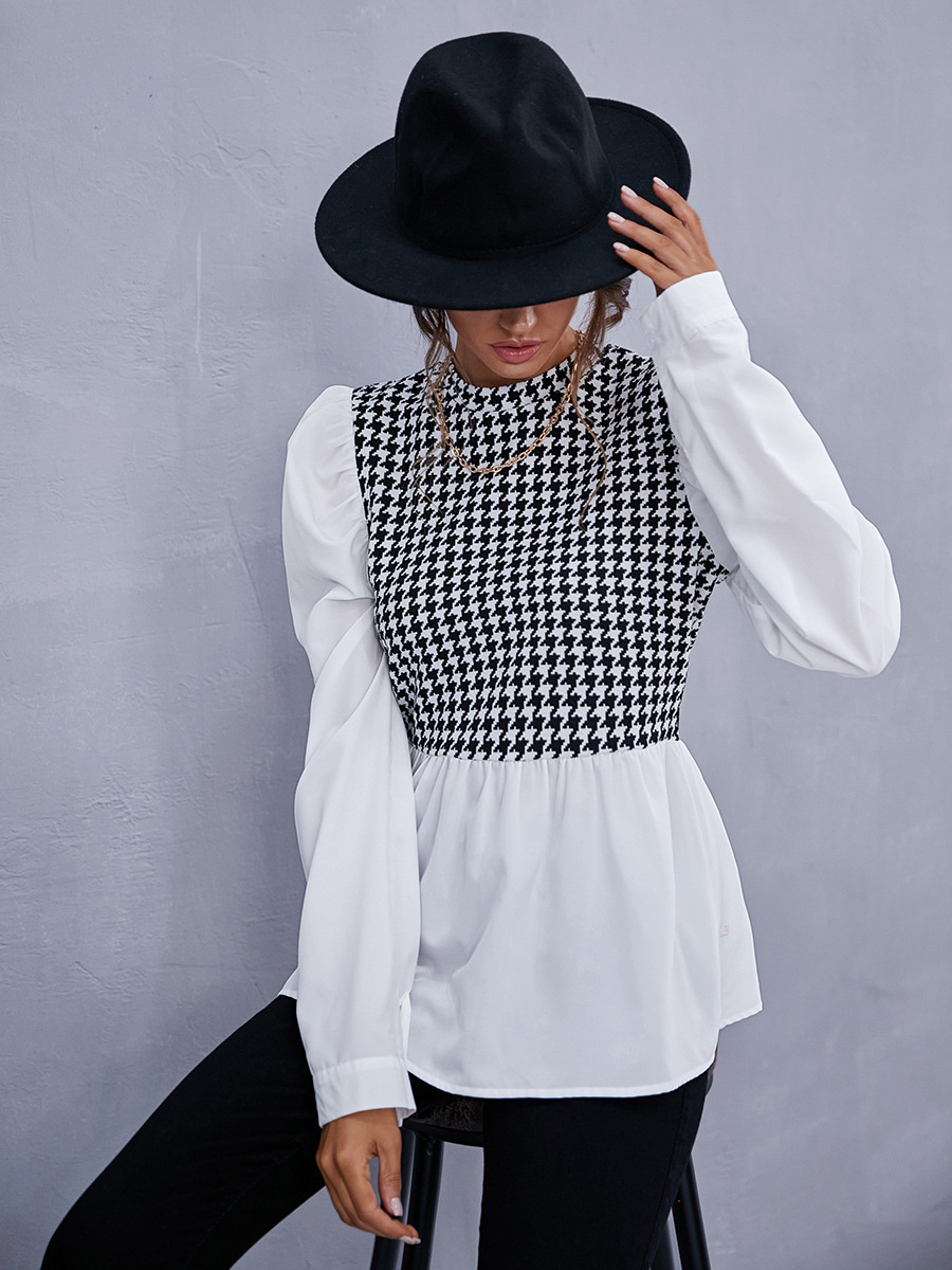 Temperament All Match Plaid Stitching Shirt Top