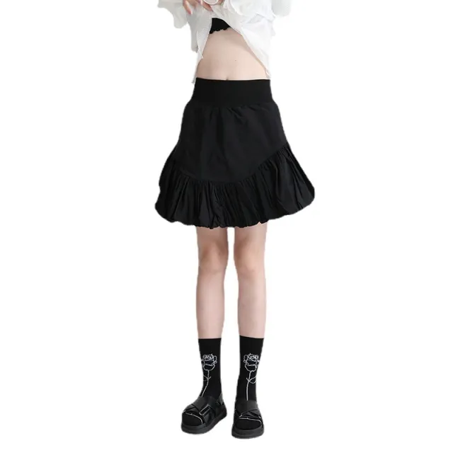 New Elastic High Waist Bubble Bud Cloud Skirt Black - Shop at LoveMi