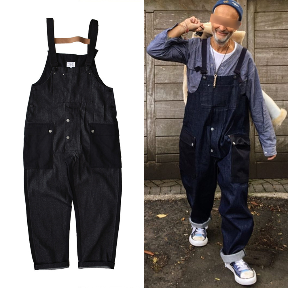 Contrasting Color Stitching Tooling Overalls Men's Multi-pocket Suspenders