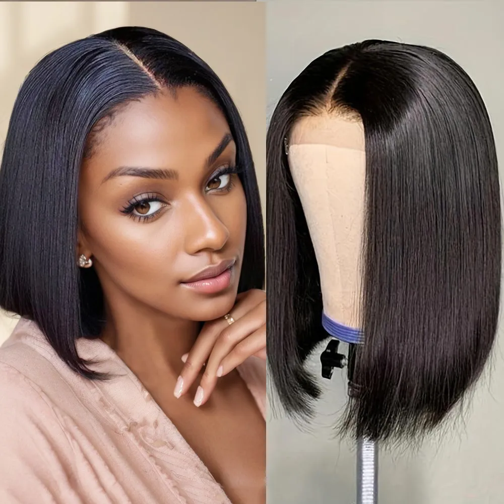 4x4 Lace Closed Non-toxic Wig, Synthetic Wig, Straight Wave Head, 10-inch Non-adhesive Lace Front Piece, Suitable For The Whole Scene - 1B