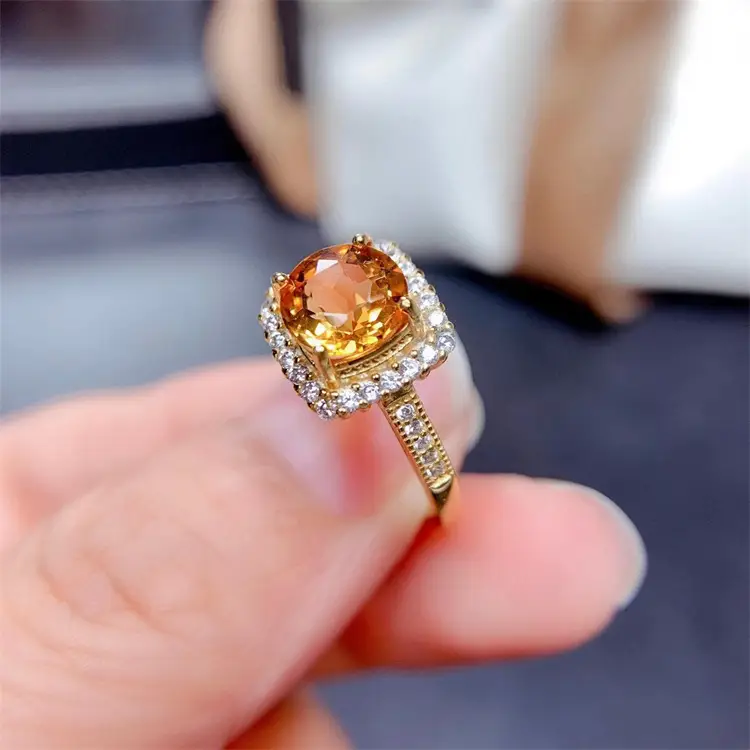 Natural Brazilian Citrine Ring With Silver Inlay Lucky