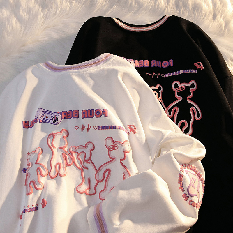 Bear Sweater Hong Kong Style Couple Trend Loose Round Neck Jacket