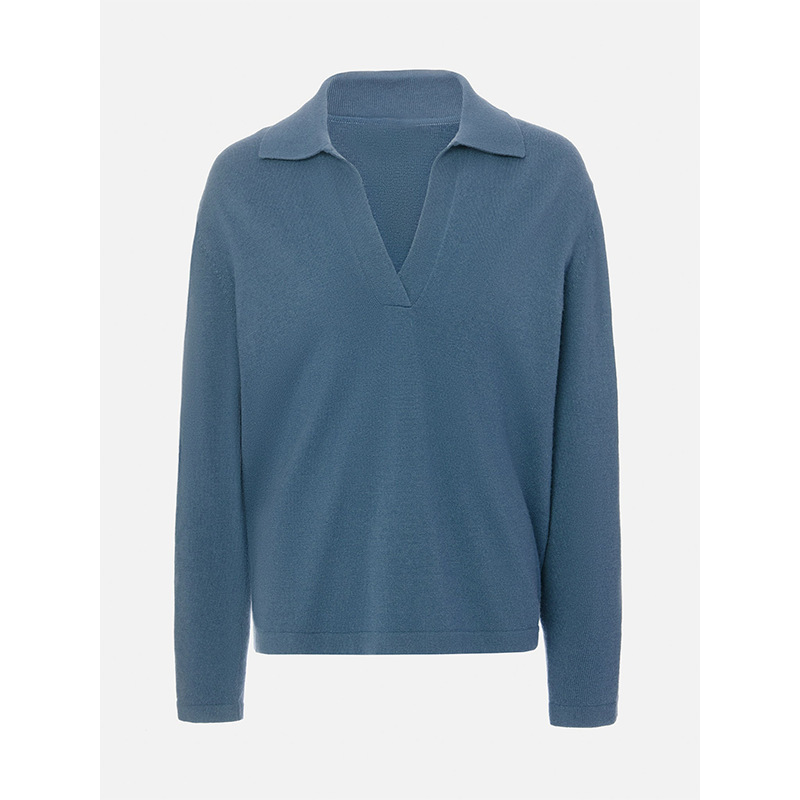 Solid Color Lapel Sweater Temperament Elegant Long Sleeve Retro