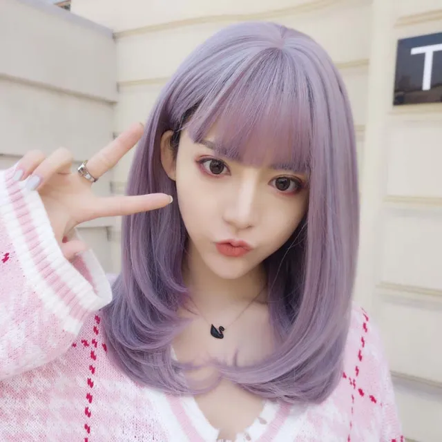 Wig Set Female Mid length Curly Natural Hair Dream Lilac - Shop at LoveMi