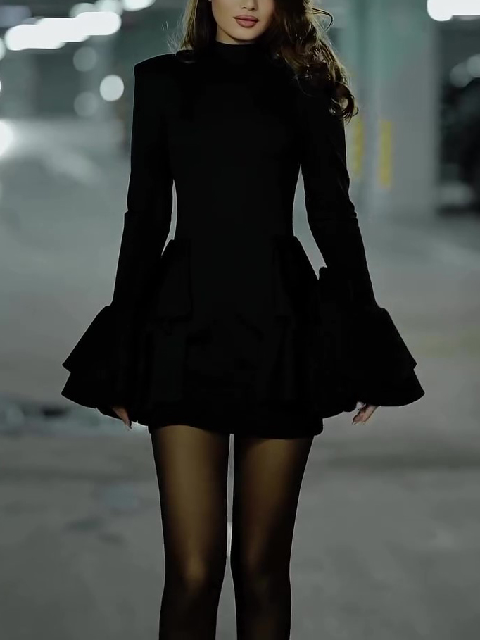 Black Bell Sleeve Mini Cake Dress