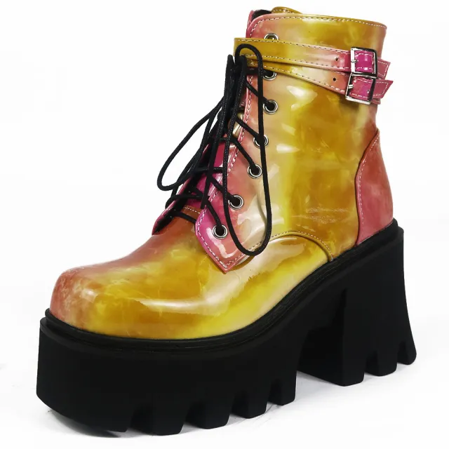 European And American Style Mid heel Lace up Short Boots Orange - Shop at LoveMi
