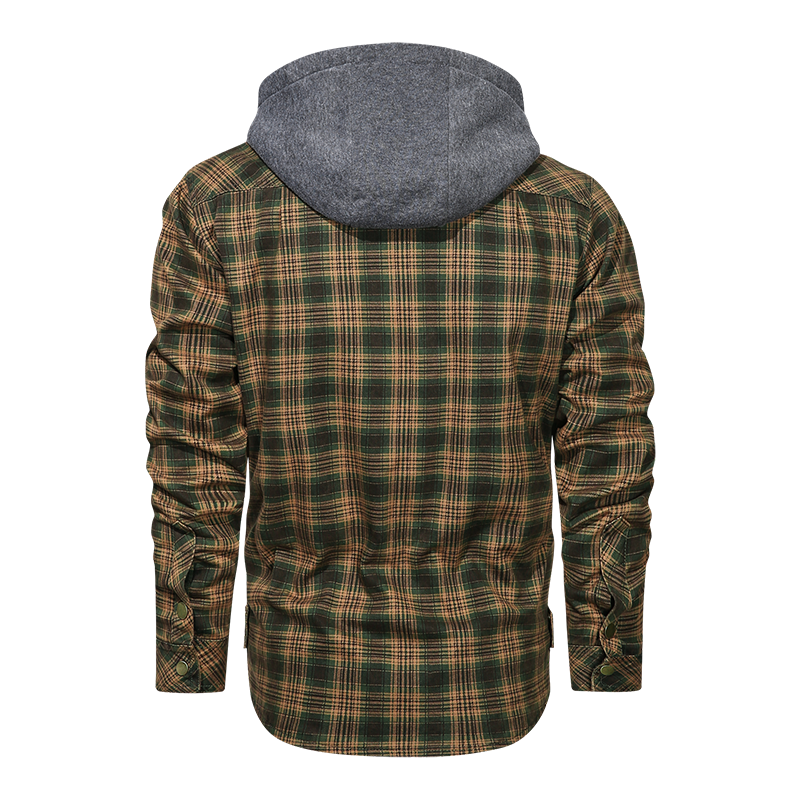 Men long-sleeved plaid jacket regular fit with fleece and detachable hoodies.