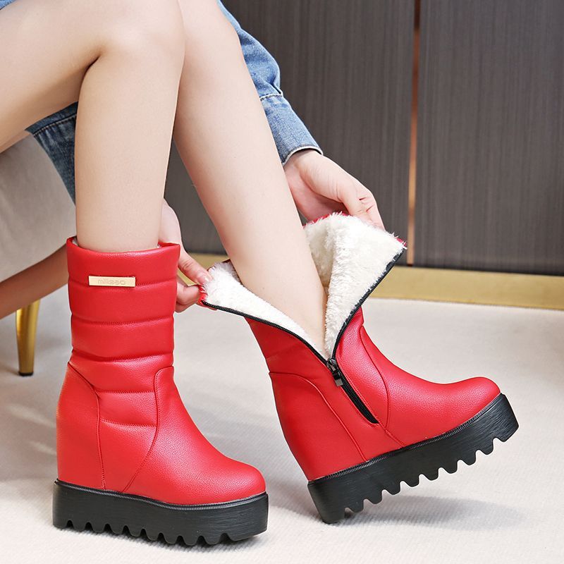 Women's Snow Cotton Tall Leather Fleece Boots - Image 5