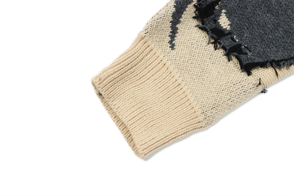 Men's Crochet Ripped Crew Neck Sweater