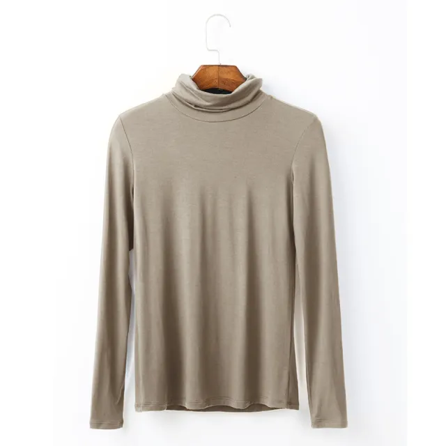 Oversize Women's Long Sleeved T shirt Solid Color High Collar Modal Undercoat Camel - Shop at LoveMi