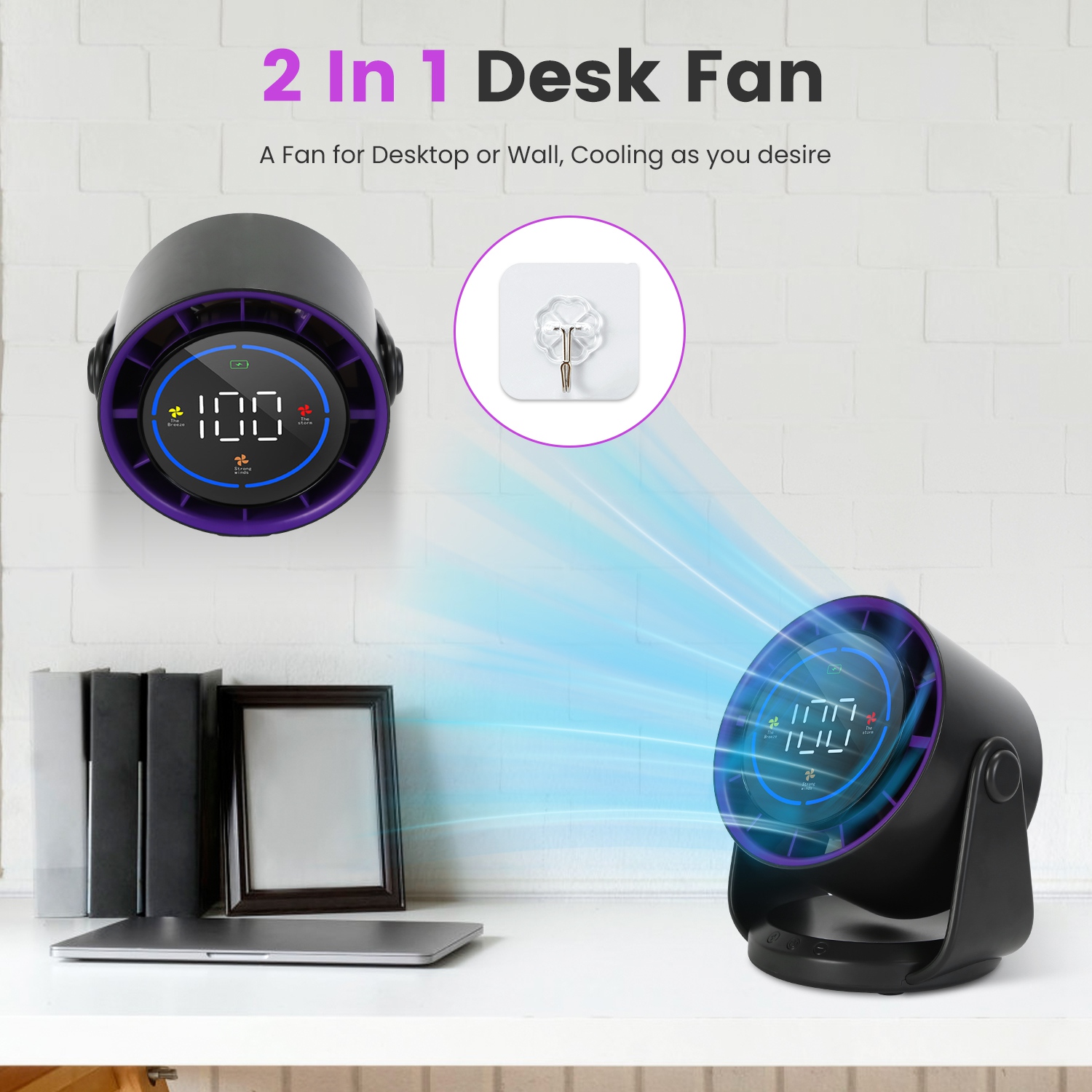 1Pc Desk Fan Battery Operated Wall Mounted Fan Rechargeable Mini Desk Fan With Tilting Angle For Home Office Travel — foto 9