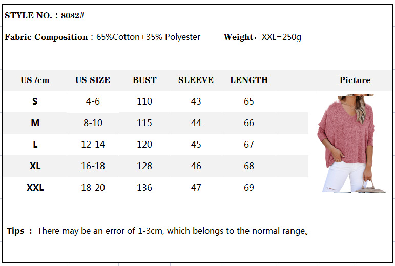 Title 1, Bat Sleeve V-Neck Loose Pullover Top