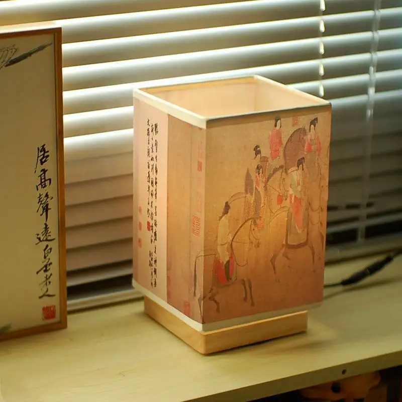 Japanese Square Solid Wood Table Lamp Retro Zen