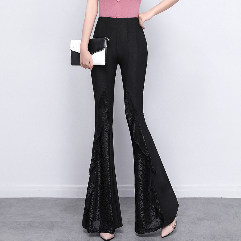 Title 5, Pantalon femme noir avec dentelle et coutures, ...