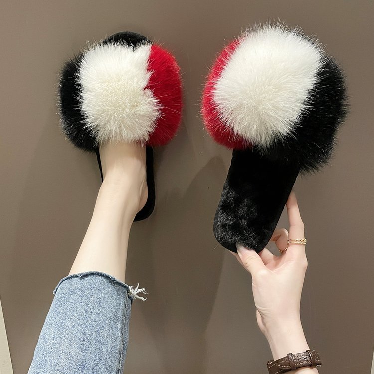 New Women's Home Slippers Winter Warm Shoes Indoor Plush Slippers Fluffy Female Flat Fur Shoes For Ladies Soft Slippers Red - Shop at LoveMi