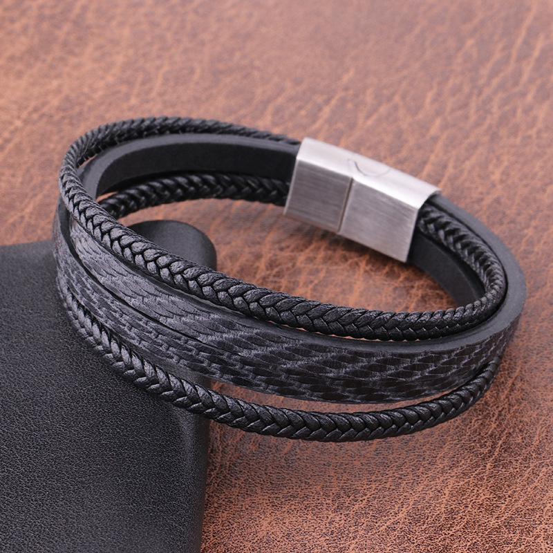 Men's Titanium Steel Vintage Twill Leather Hand Jewelry