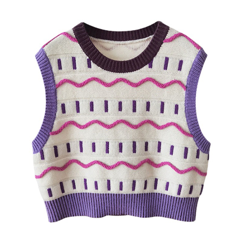 Title 2, Womens Retro Color Knitted Round Neck Vest