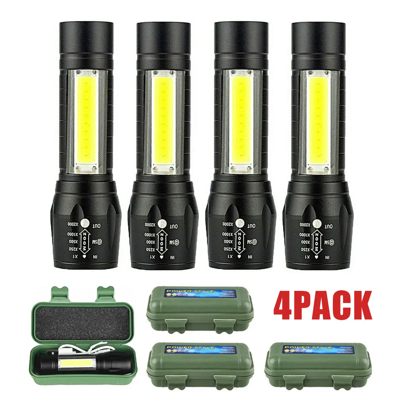Mini Flashlight LED COB Torch Rechargeable High Lumens Zoomable Adjustable Focus Camping Light 3 Modes Waterproof