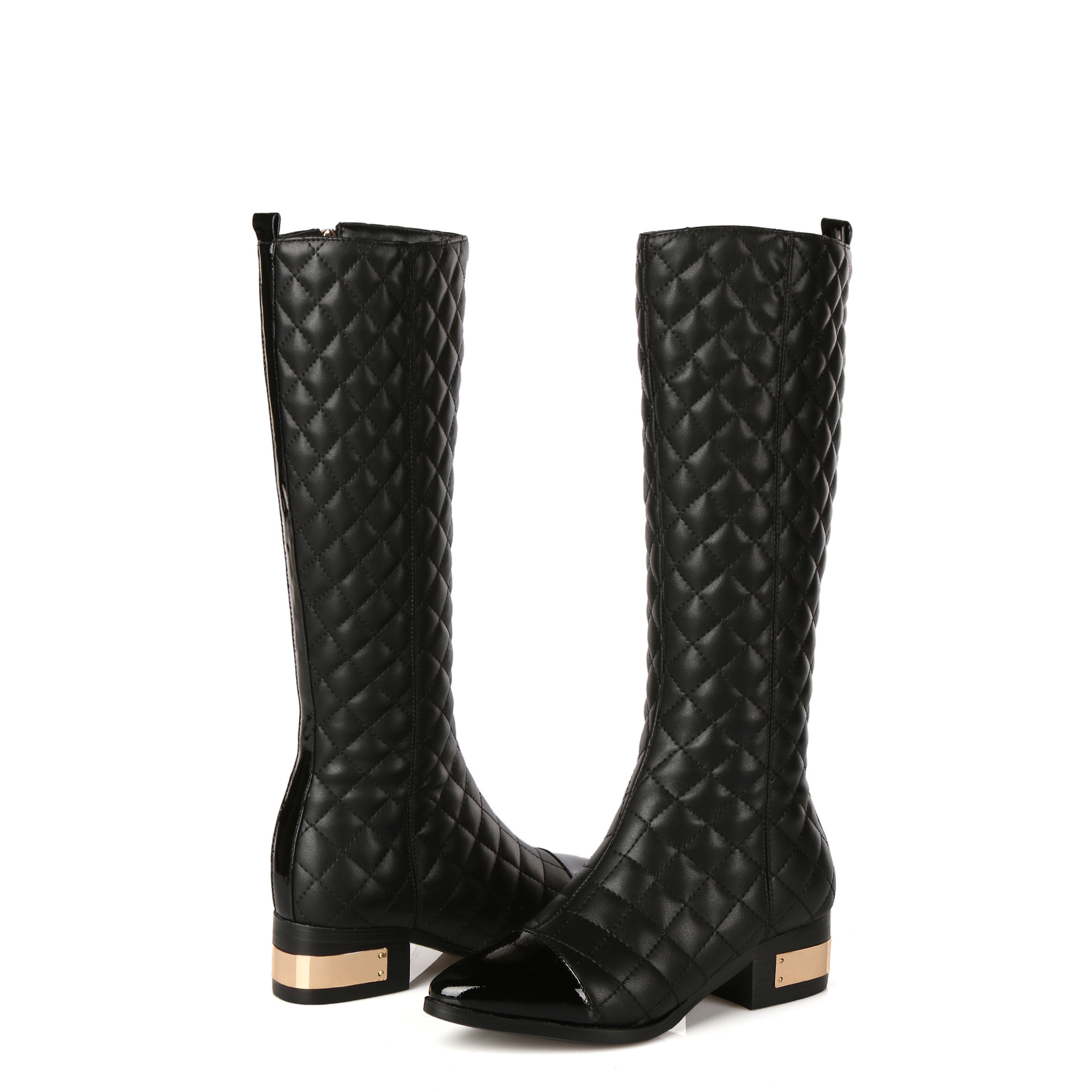 High-top Handsome Plaid Cowhide Boots Women British Style