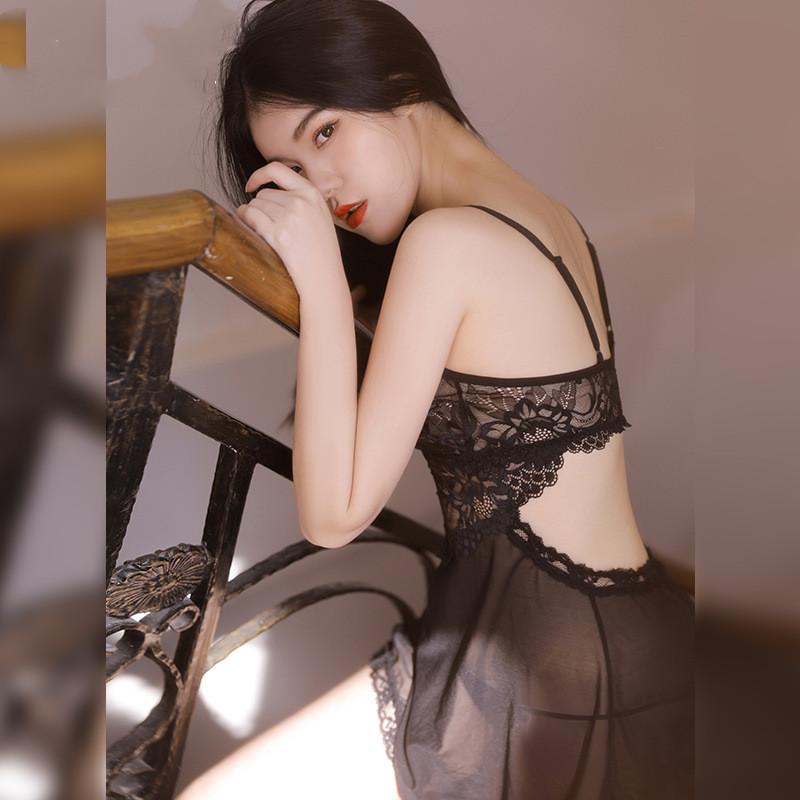 Women's Lace Mesh See-Through Hollow Nightdress