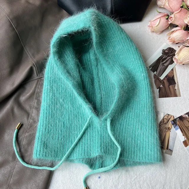 Long Rabbit Hair Scarf And Hat Blue Green - Shop at LoveMi