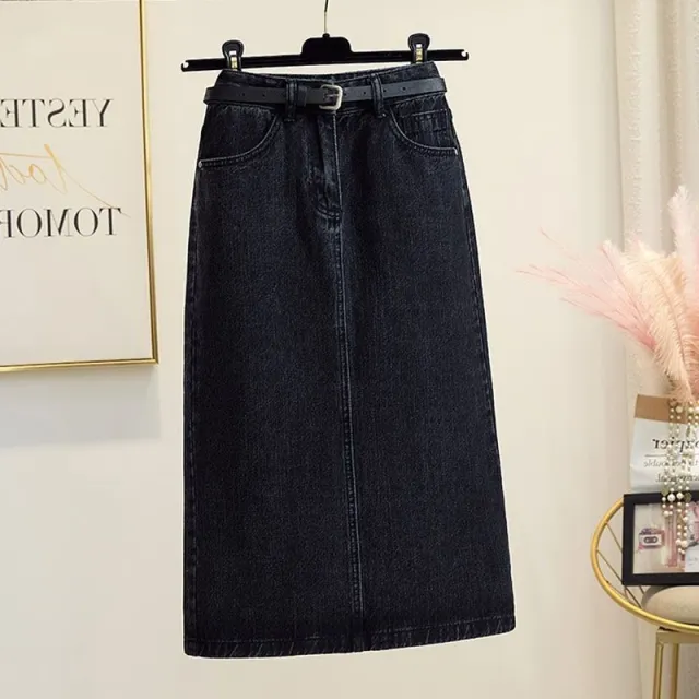 Women's High Waist Skinny Denim Half Skirt Black - Shop at LoveMi