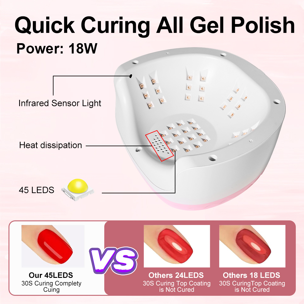 UV Nail Dryer Gel Nail Lamp, LED Light For Gel Polish-4 Timers Professional Nail Art Accessories Nail Lamp With 42 Beads & Touch Display, Shining Crystal Decorations, Curing Gel Toe Nails 3