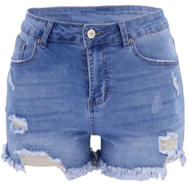 Four color Ripped High Waist Women's Denim Shorts Light Blue - Shop at LoveMi