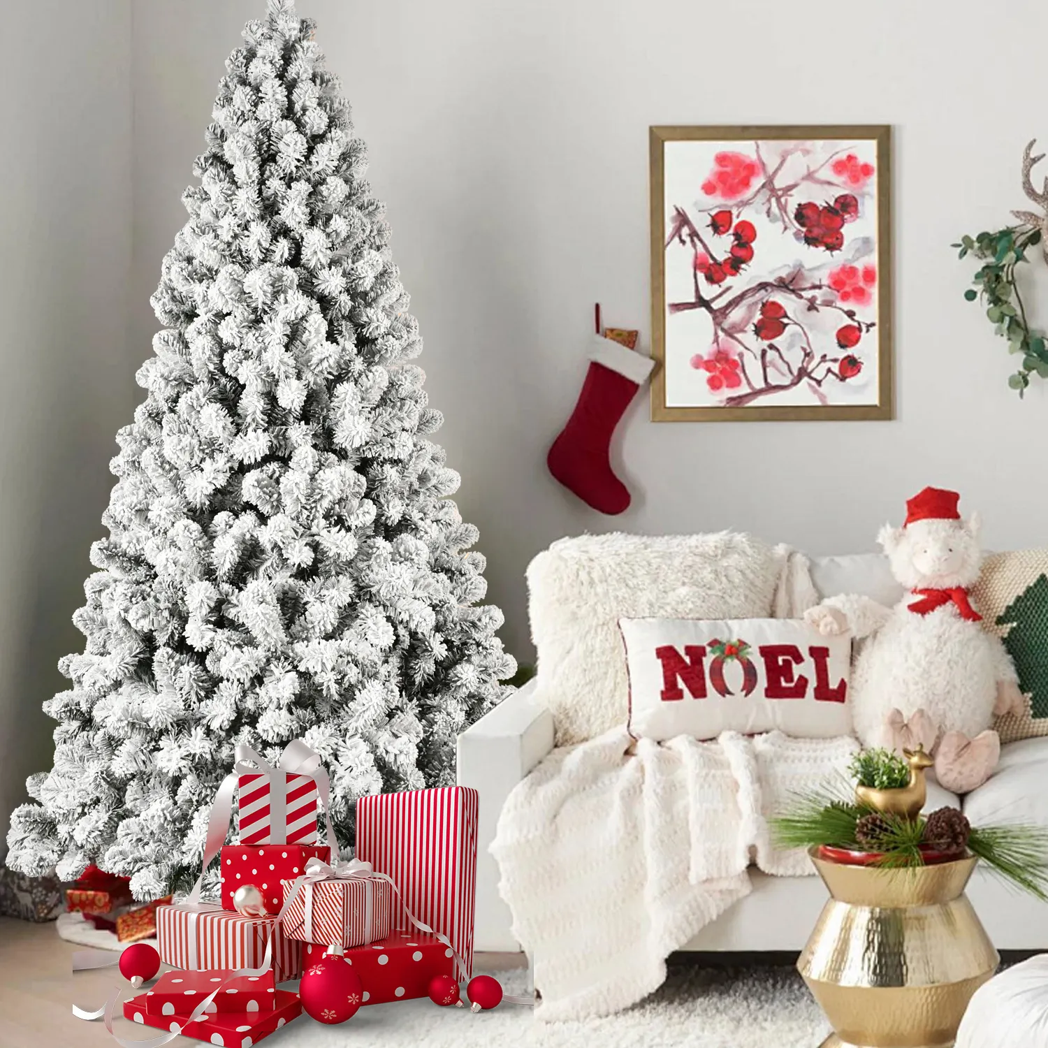 5ft 6ft 8ft 9ft Pre-Lit Flocked Christmas
