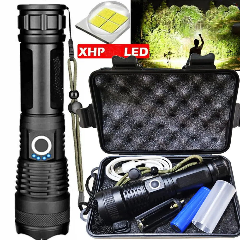 LED Flashlight Zoom USB Rechargeable Super Bright Torch Camping Lamp Work Light