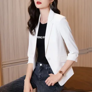 Women's Thin Three-quarter Sleeve Slim Casual Suit Jacket - White