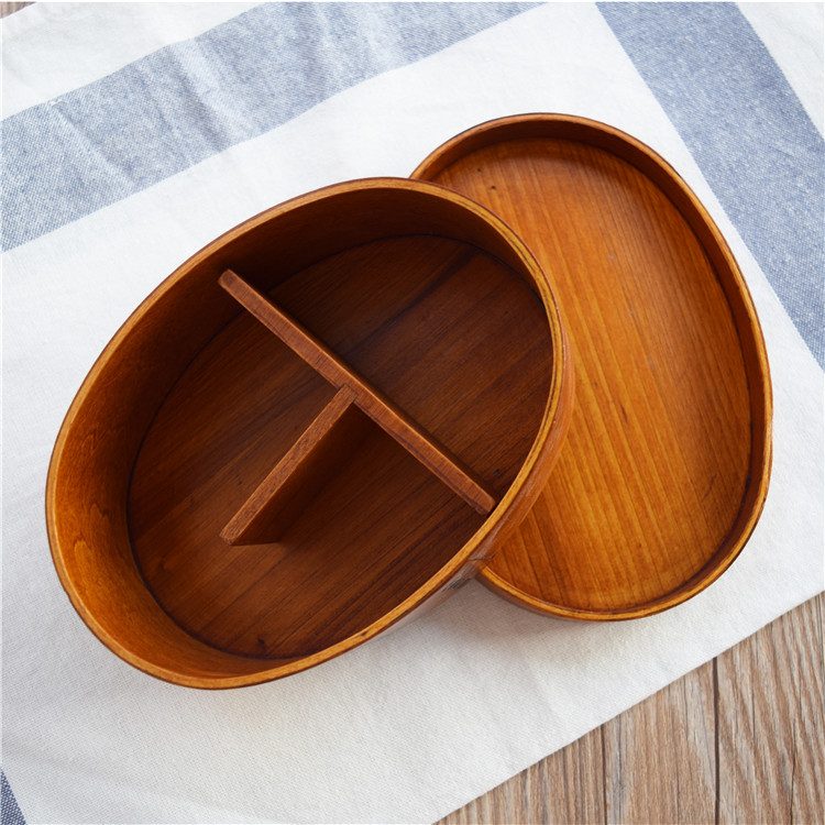 Title 1, Round Brown Wooden Bento Box