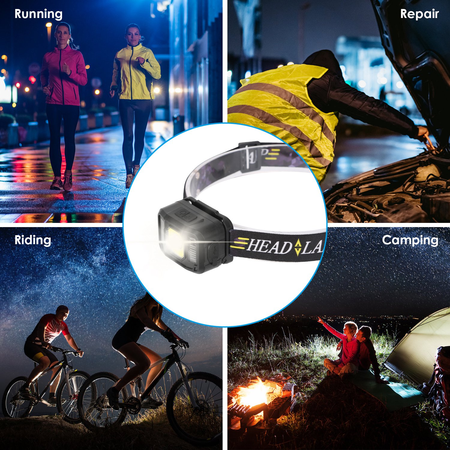 2Packs Rechargeable Motion Sensor Headlamp 6 Light Modes COB XPG Headlight Torch Flashlight For Fishing Running Camping Hiking