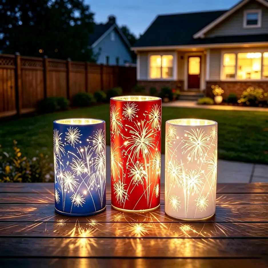 Firework Lanterns Set Of 3, Glass LED