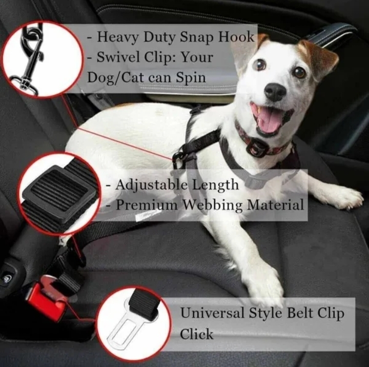 Heavy Duty Nylon Pet Safety Seat Belt Clip Adjustable Dog Vehicle Harness Lead thumbnail 2