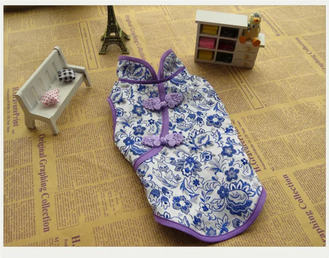 Pet Spring Summer And Autumn Clothes Tang Suit Brocade Cheongsam Blue And White - Shop at LoveMi