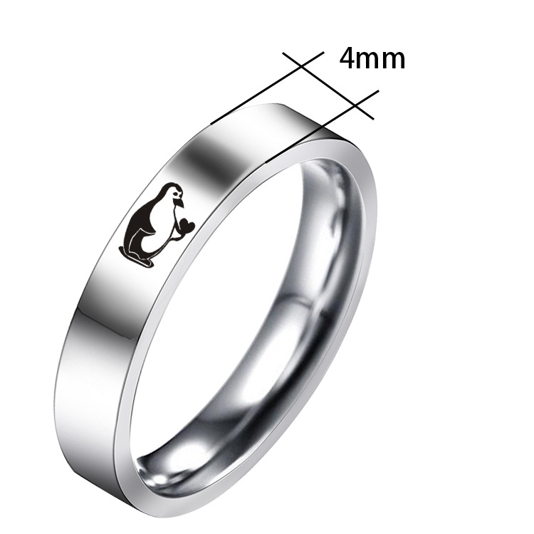 Men's And Women's Fashion Stainless Steel Penguin Pattern Pair Ring