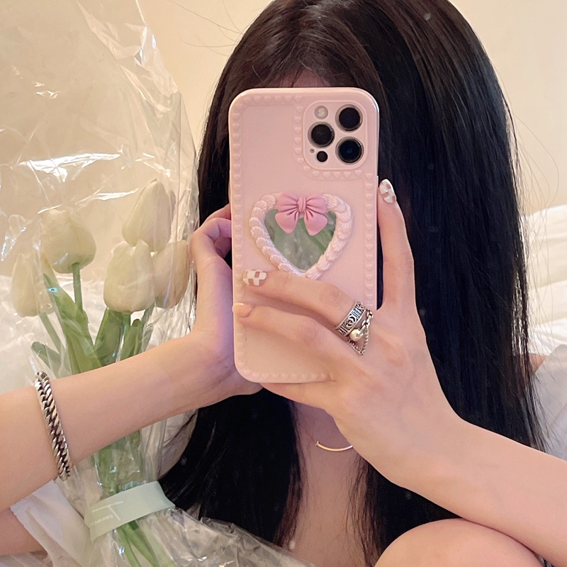 Funda celular espejo crema moño amor coreano japonés simple