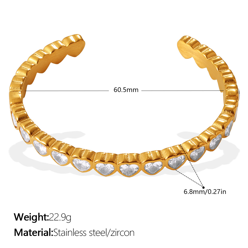 Light Luxury Vintage Style Open Bracelet With Multi-color Zircon, Stainless Steel, Stackable And Versatile C-shaped Bracelet. — view 5