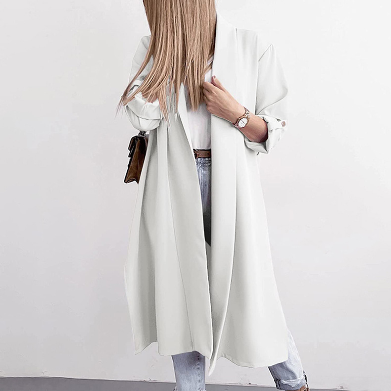 Title 12, Lengthened Solid Color Trench Coat Without Belt...