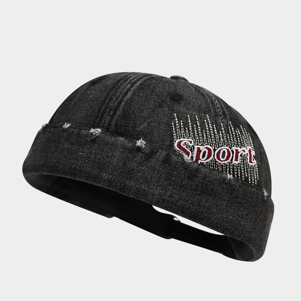 New Men's And Women's Washed And Distressed Rolled-edge Sport Letter-stitched Street-brimmed Retro-style Landlord Hat For Daily Activities