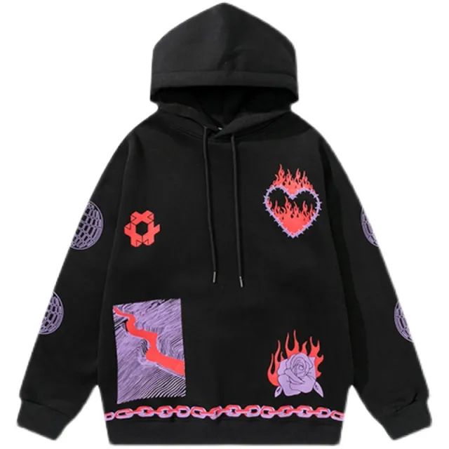 Niche Flame Print Hoodie Black - Shop at LoveMi