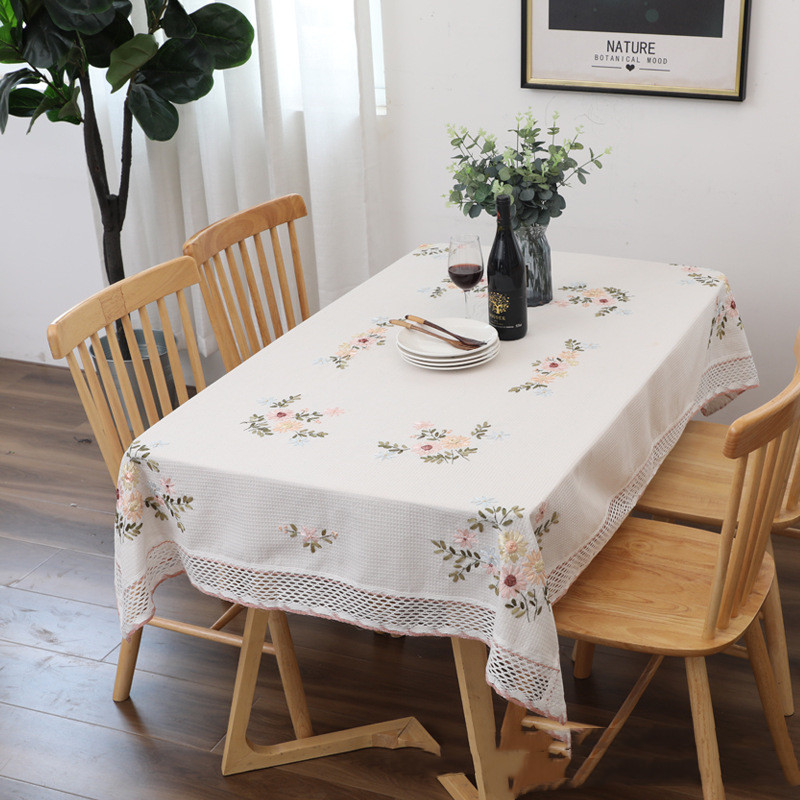 Countryside Handmade Cotton Table Cloth Pure White Embroidery — image 1