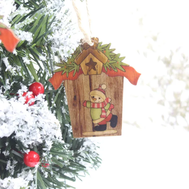 Creative House Shape Santa Elk Wooden Pendant Christmas Snowman - Shop at LoveMi