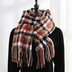 New Plaid Scarf Women Tassel Shawl Fashion - Dark Red - View 1